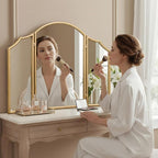 Besdomus Gold Scalloped Vanity Mirror: 36"x24" Large Modern Three Sided Dresser - Image 2