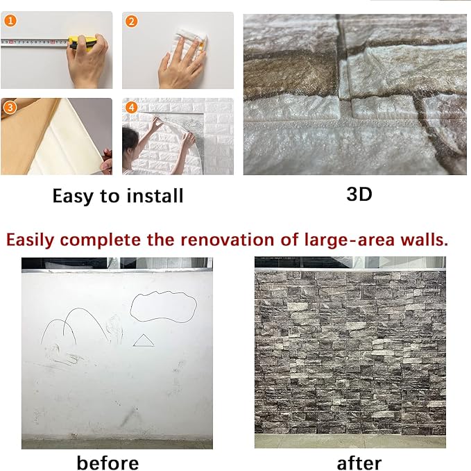20PCS 3D Wall Panels Peel and Stick Foam 3D Brick Wallpaper Peel and Stick Faux - Image 6