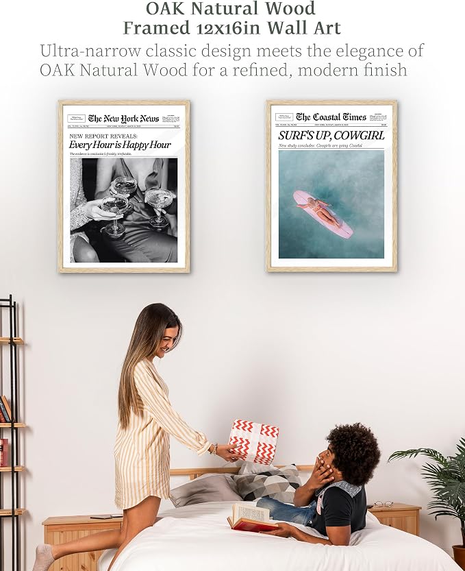 iHery Framed Coastal Trendy Cowgirl Wall Art Decor, Natural OAK Wood 12x16in - Image 7