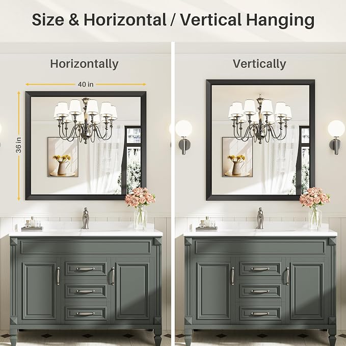 Briivue 40x36 Inch Black Bathroom Mirror - Image 6