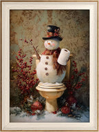 VIYYIEA Winter Framed Wall Art for Living Room, Snowman in Bathroom Canvas - Image 2