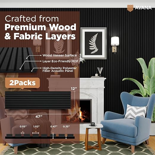Avana Modern Acoustic Wood Wall Panels – 47.2 X 12.6 Inch Black Oak Acoustic 2 - Image 4