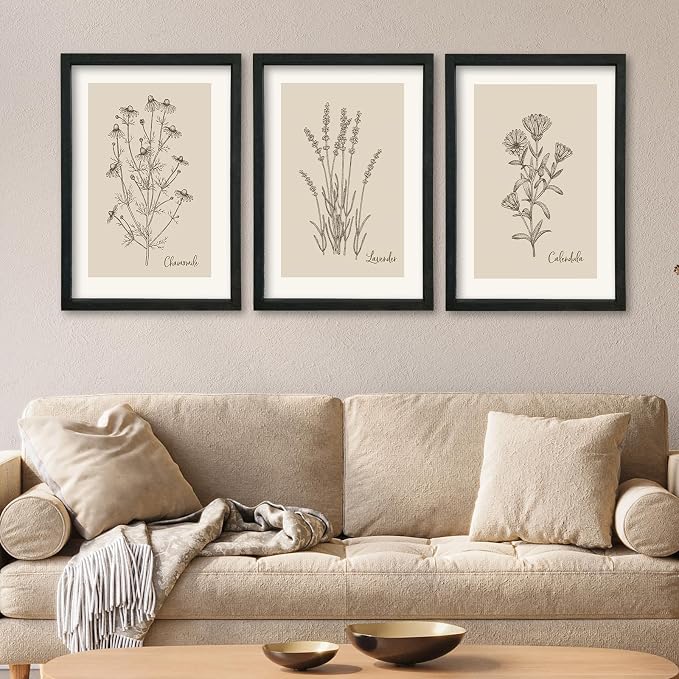 YWJKWLGS Vintage Botanical Wall Art 11x16 Inch Set Of 3 Wooded Framed - Image 3