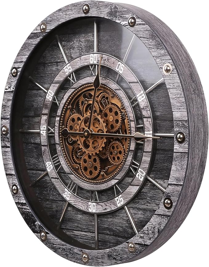 HOIBAI Wall Clock, 24 Inch Moving Gears Clock Large Wall Clock - Image 2