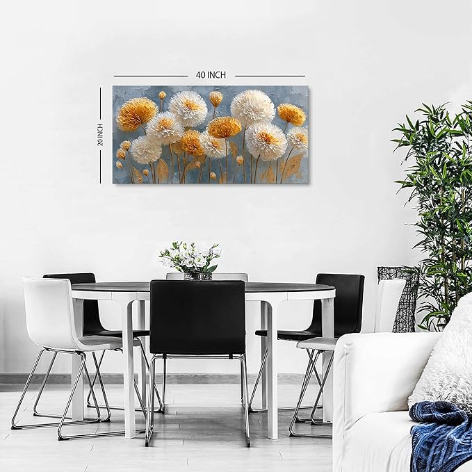 Abstract White Flower Wall Art Golden Floral Pictures Wall Decor Neutral - Image 2
