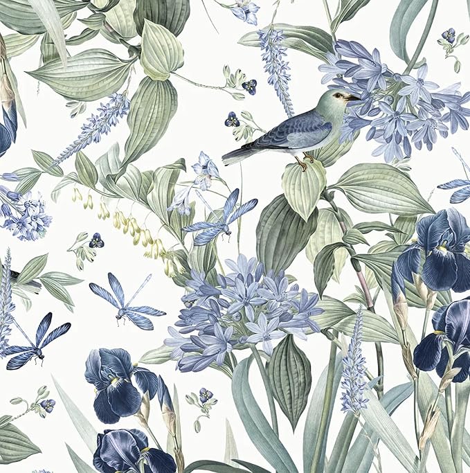 Floral Wallpaper Peel and Stick Blue Flower Contact Paper 16.9inch x196.8inch by lenify