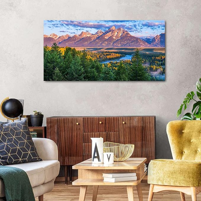 AIYISU Grand Teton Mountain Wall Art Sunset Nature National Park Posters Oxbow - Image 4