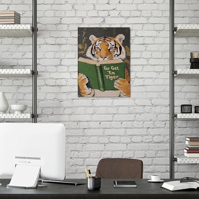ALMLZL Funny Tiger Reading Book Wall Art Motivational Animal Reading Canvas - Image 3