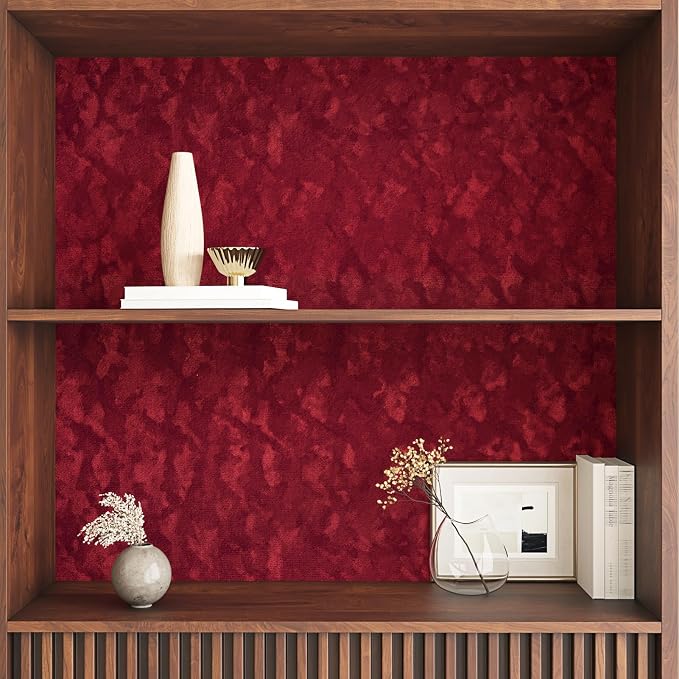 Wallercity Wine-Red Flocking Fabric Wallpaper Peel and Stick Soft Velvet - Image 6