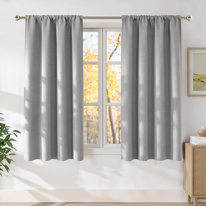 NICETOWN Light Grey Faux Linen Room Darkening Rod Pocket Curtains 63 inch Length by NICETOWN