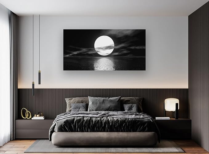 Cao Gen Decor Art S06462 Wall Art Canvas Sea White Full Moon in Night Picture - Image 4