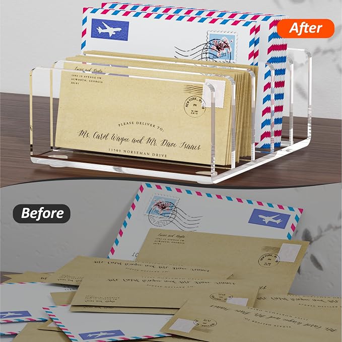 FUCDTEFC Desk Mail Organizer, 5 Section Clear Acrylic File Holder Letter - Image 5