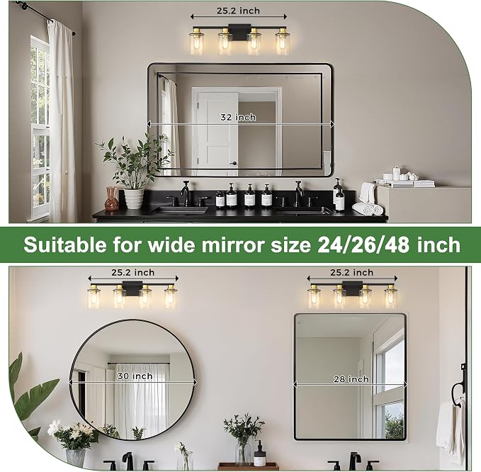 DORESshop Bathroom Light Fixtures, 4-Light Black and Gold Bathroom Vanity Light - Image 2