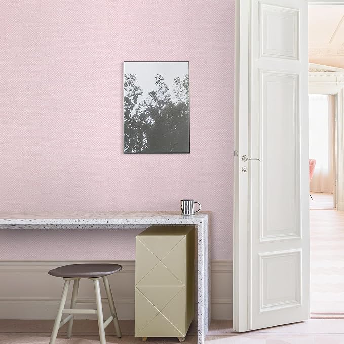 15.75"x590.6" Grasscloth Peel and Stick Wallpaper Pink Textured Contact Paper - Image 3
