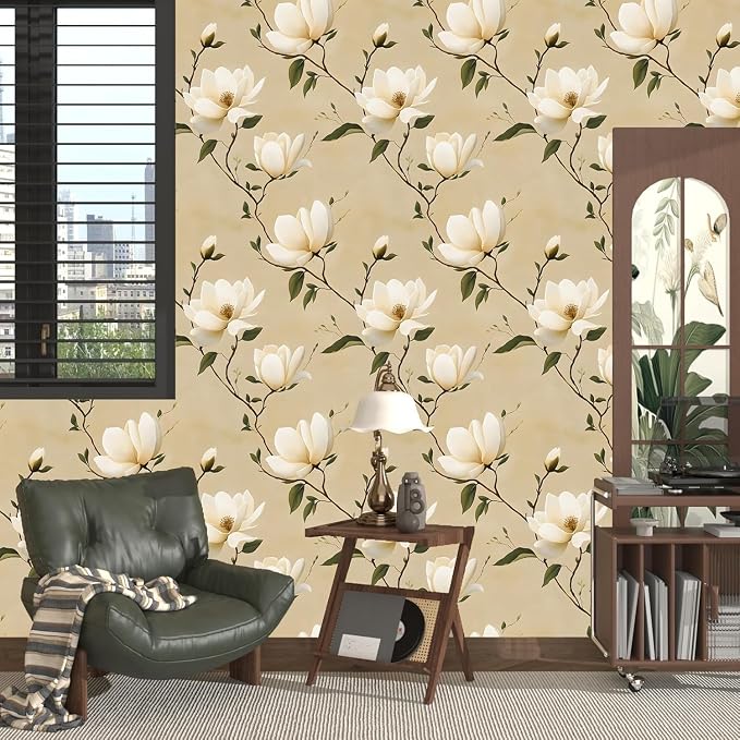 Floral Peel and Stick Wallpaper Vintage Khaki Contact Paper 17.5''x393'' Vinyl - Image 7