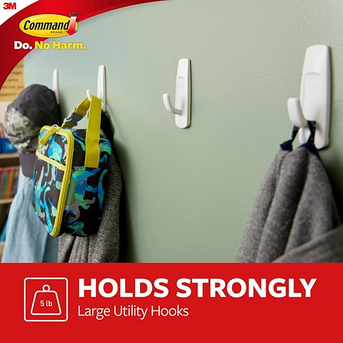 Command 5 lb Large Utility Hooks, 14 Hooks and 16 Strips, Damage-Free Hanging - Image 3