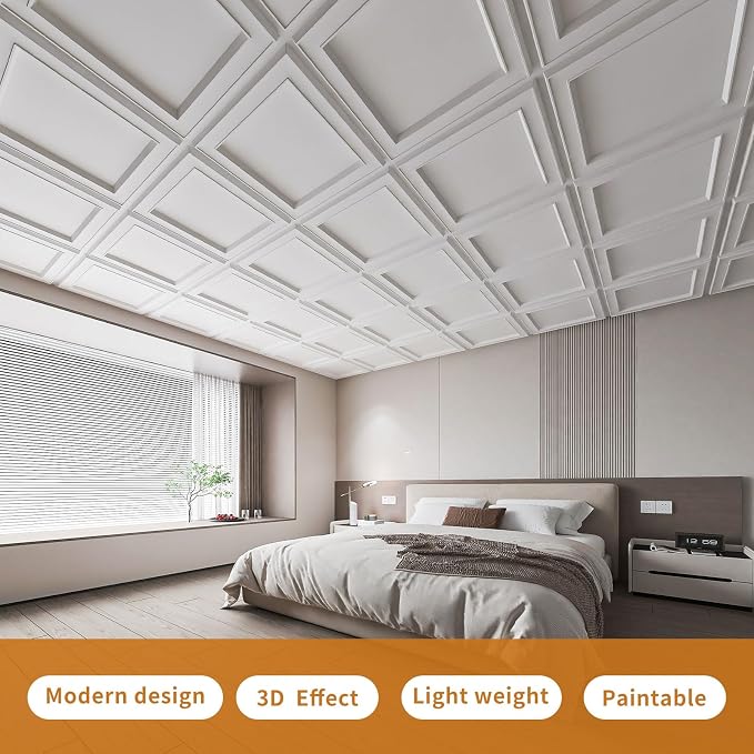 WOWSTAR 12-Pack 24"x24" Drop Ceiling Tiles, Waterproof Glue up Ceiling Panels - Image 3