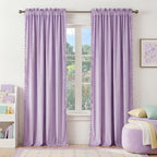 NICETOWN Lilac Purple Pom Pom Velvet Curtains 84 Inch Length by NICETOWN