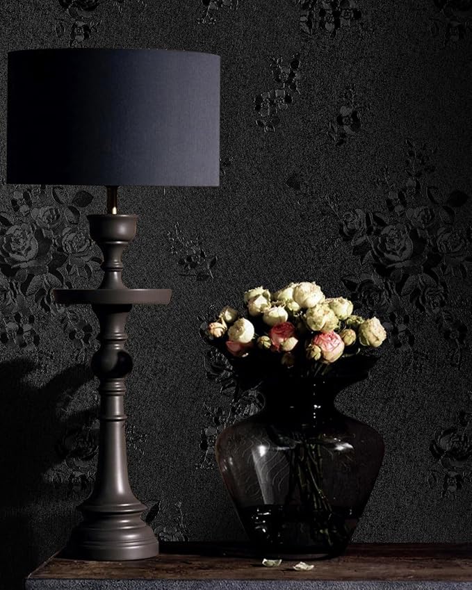 Black Peel and Stick Wallpaper Floral Black Wallpaper 17.7inch x 118.1inch - Image 6