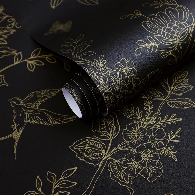 Froluya Black and Gold Wallpaper Peel and Stick Wallpaper 17.7"x196.8" Vintage - Image 8