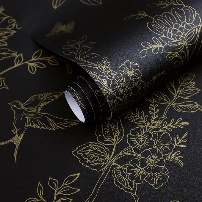 Froluya Black and Gold Wallpaper Peel and Stick Wallpaper 17.7"x118.1" Vintage - Image 9