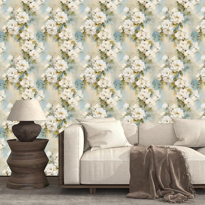 Floral Wallpaper Peel and Stick Vintage Beige Flowers Contact Paper Vinyl - Image 7