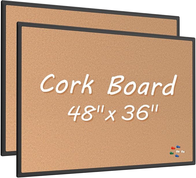 2-Pack Cork Board Bulletin Board 48 x 36, Office Board by Justdowhatyouwanttodo