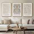 Framed Vintage William Morris Canvas Wall Art Set of 3, Large Neutral Floral by Cuspin
