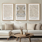 Framed Vintage William Morris Canvas Wall Art Set of 3, Large Neutral Floral by Cuspin