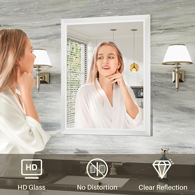 36x32 Inch White Bathroom Mirror - Image 5