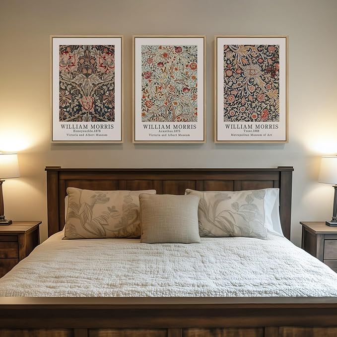 Framed Vintage William Morris Canvas Wall Art Set of 3, Large Retro Floral - Image 4
