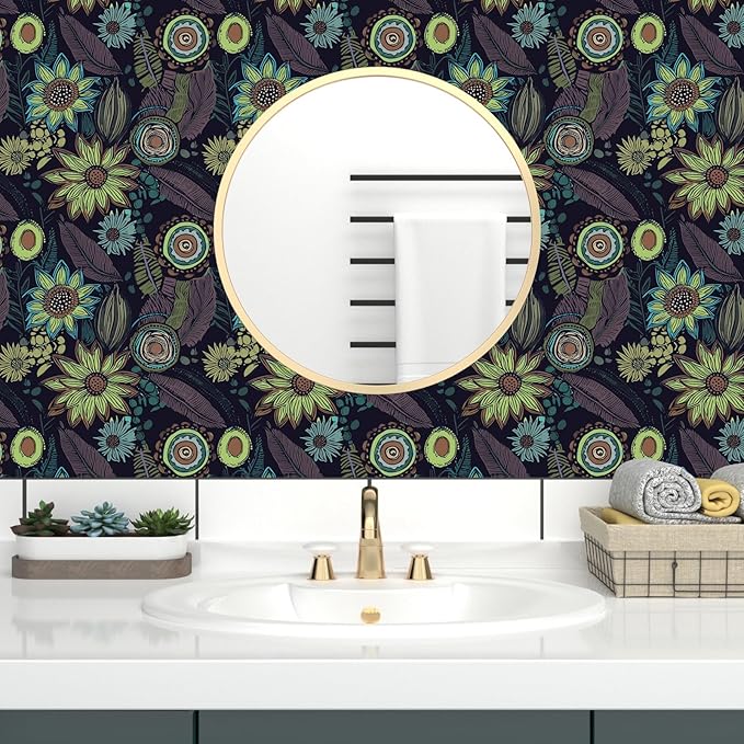 Vintage Boho Wallpaper Peel and Stick, Dark Purple/Green Gothic Floral Contact - Image 4