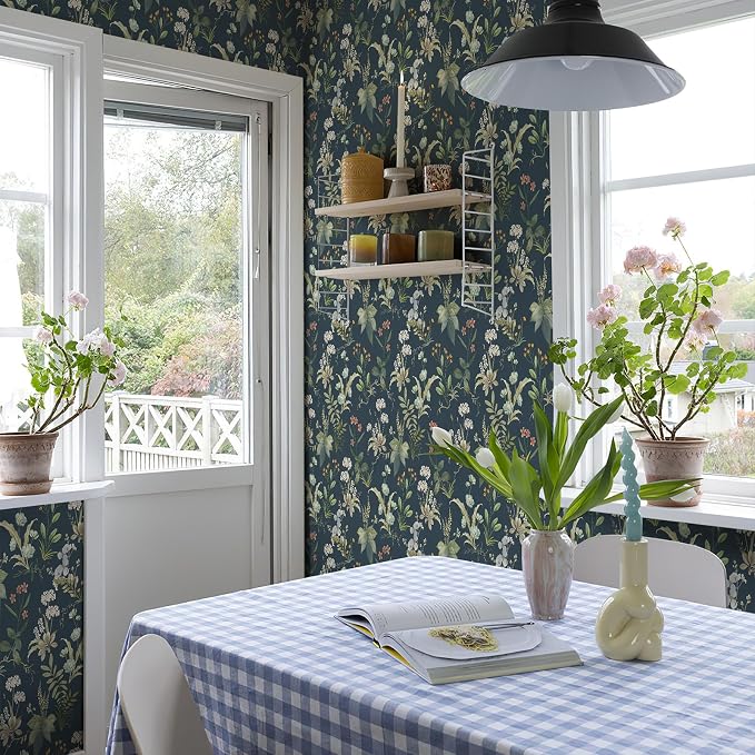 Simon&Siff Vintage Peel and Stick Wallpaper Blue Floral Wallpaper Wildflowers - Image 4