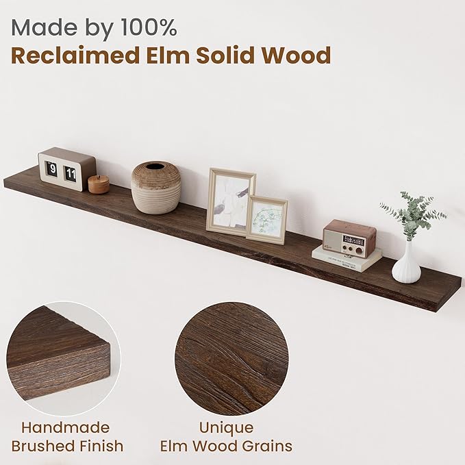 Floating Shelves for Wall Decor, 8 Inch Deep Rustic Solid Elm Wood Floating - Image 3