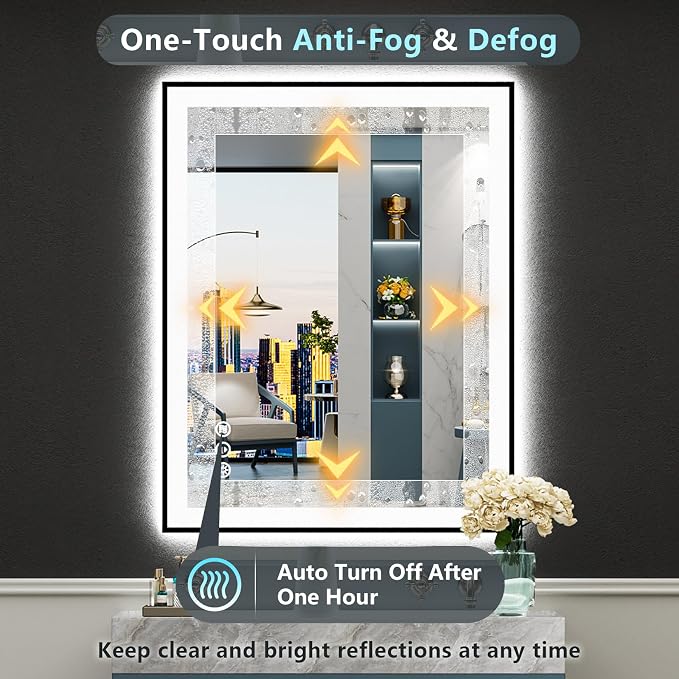 28x36 Black Framed LED Bathroom Mirror - Image 6
