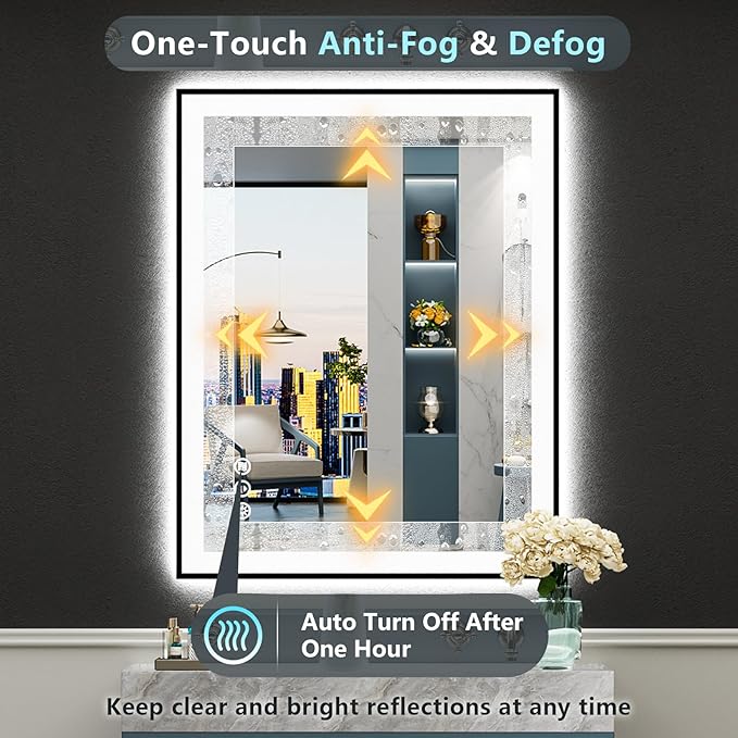 30x36 Black Framed LED Bathroom Mirror - Image 6