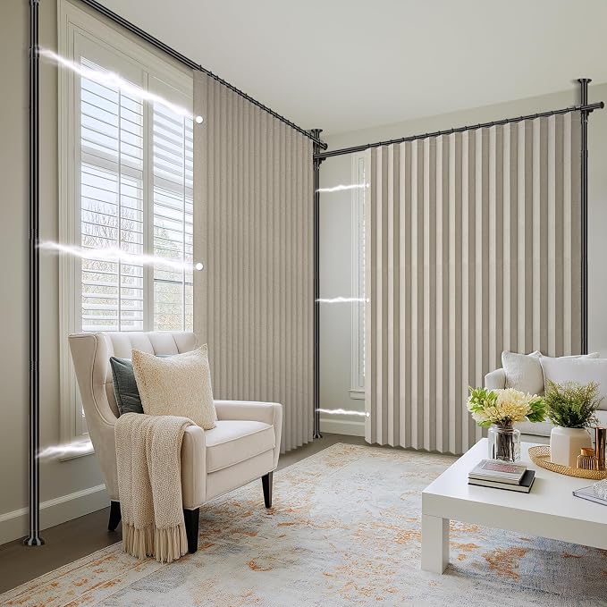 100% Blackout Room Divider Curtains Sets Cream White W100 x L84 in, 2 Panels - Image 8