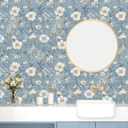 Laatse Blue Floral Peel and Stick Wallpaper White Botanical Contact Paper - Image 5