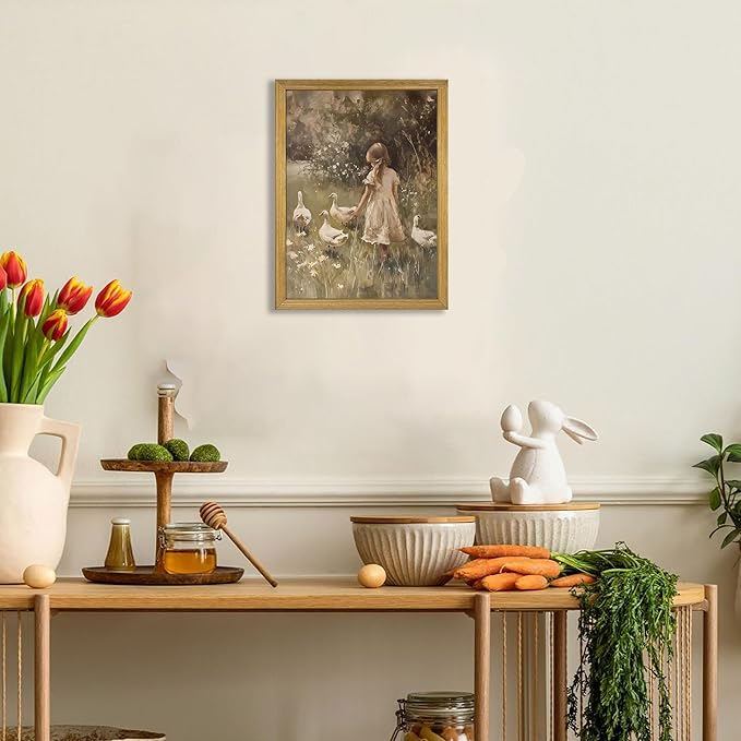 Wood Framed Canvas Wall Art, Vintage Girl - Image 9