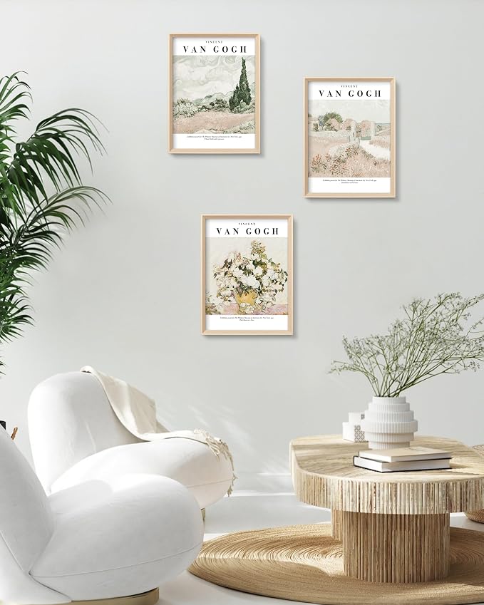 HesenDot Van Gogh High Framed Wall Art Set of 3, 12x16in Neutral Floral Canvas - Image 6
