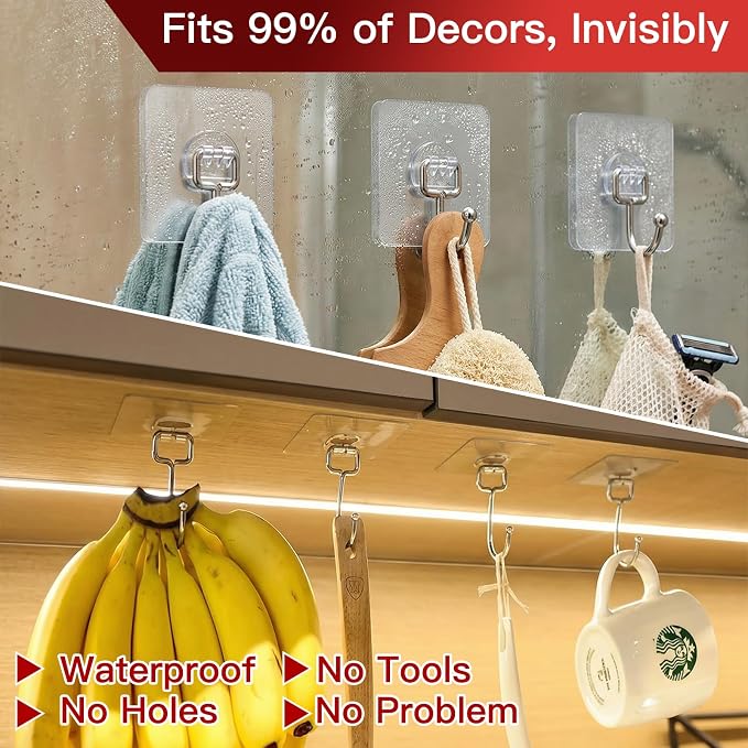 Latoxcaa Large Adhesive Hooks 8-Pack, Heavy Duty 44lb Wall Hooks - Image 2