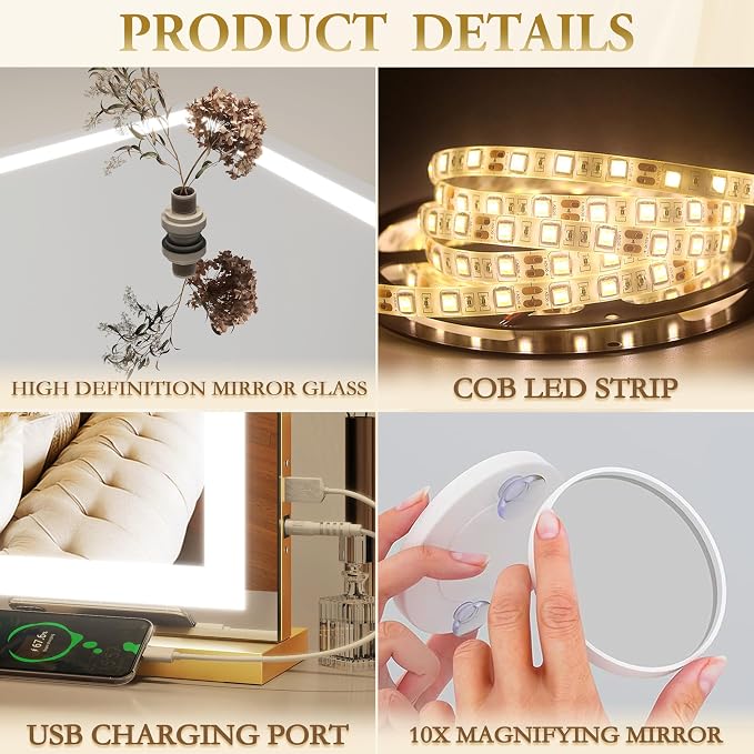 ROLOVE Vanity Mirror with Lights, LED Makeup Mirror, 10X Magnification - Image 9