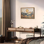 Framed Boho Sun Canvas Wall Art, Modern Abstract Mountain Landscape Painting - Image 2