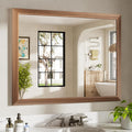 40x32 Inch Bathroom Mirror for Wall, Anti-Rust Walnut Wood Grain Metal Framed by Briivuemodernmirrors