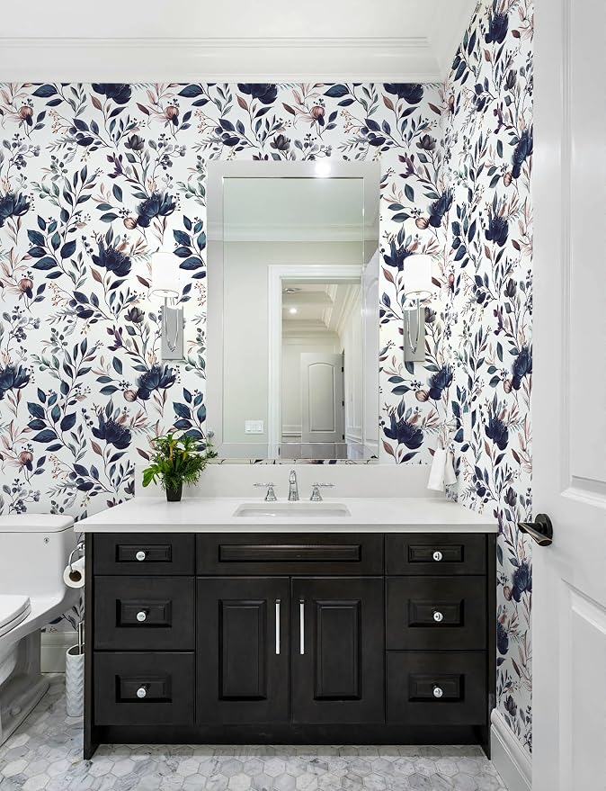 Yasinet Navy Blue Peel and Stick Wallpaper Blue Floral Wallpaper Vintage - Image 8