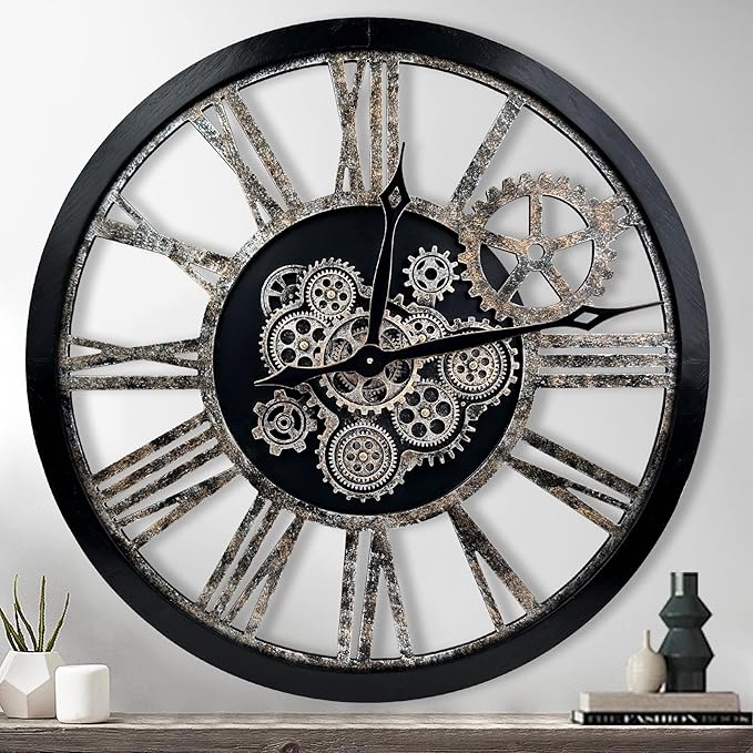 The B-Style Large Real Moving Gears Wall Clock 30 inch Rustic Retro Industrial by TheB-StyleTB