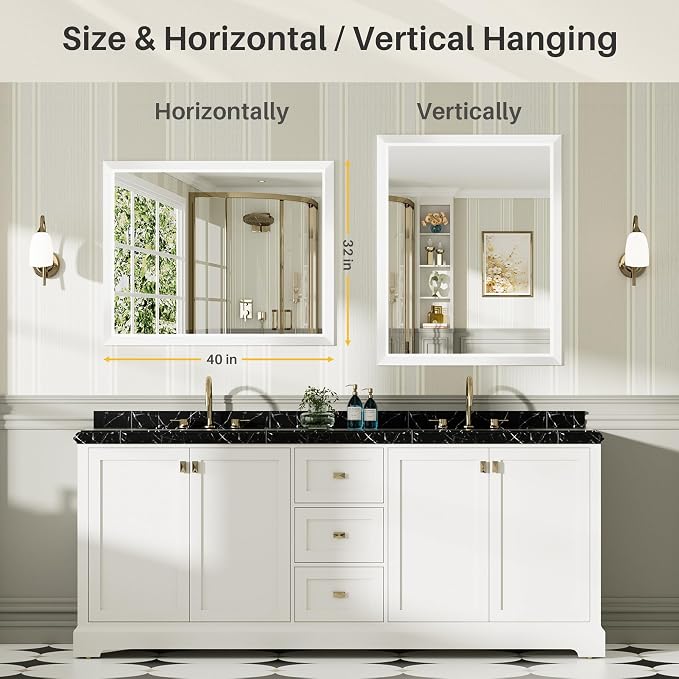 40x32 Inch White Bathroom Mirror - Image 6