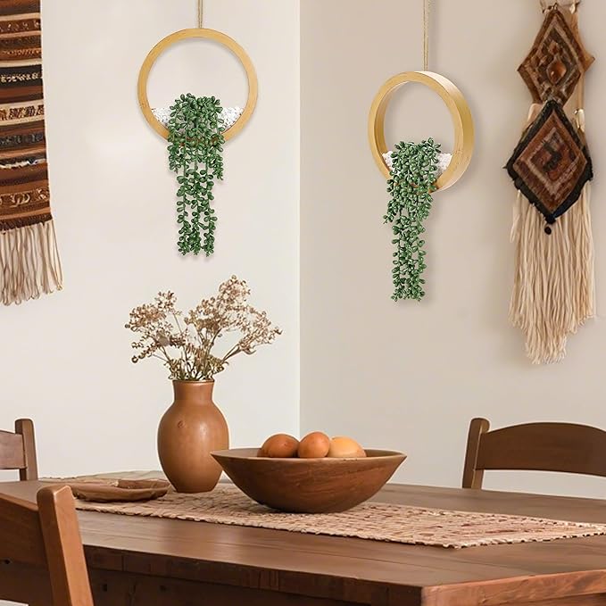 Der Rose 2 Pack Boho Wall Decor Fake Plants 15" Hanging Artificial Succulents - Image 5