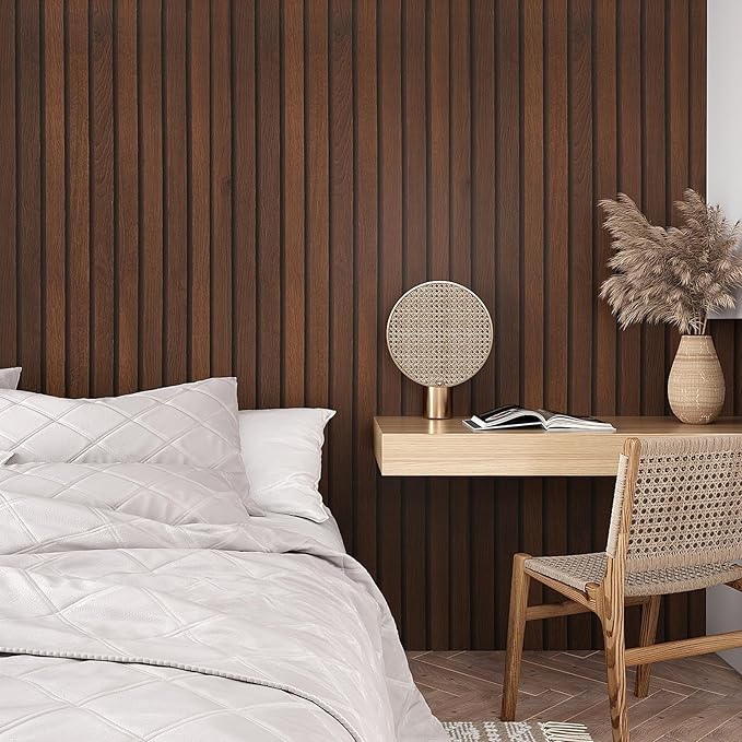 VEELIKE Wide Dark Walnut Wood Slat Peel and Stick Wallpaper Wood Contact Paper - Image 2