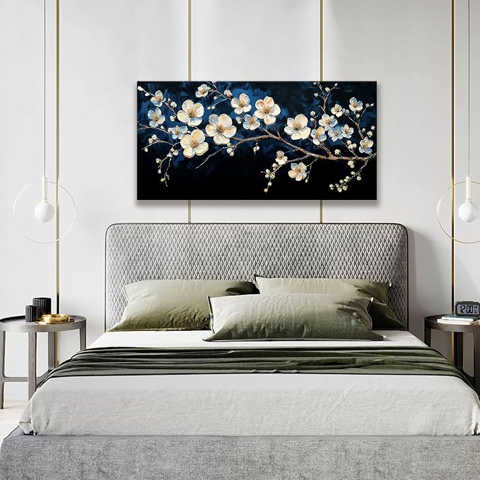 Suconvng Black Wall Art Minimalist Canvas Wall Art Decor White Flower Wall Art - Image 2
